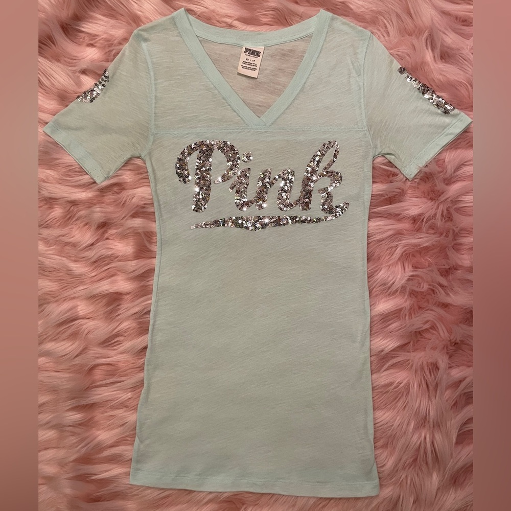 VS PINK Sequin V-Neck T-shirt